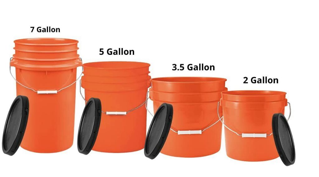 7 gallon bucket next to 5 gallon bucket