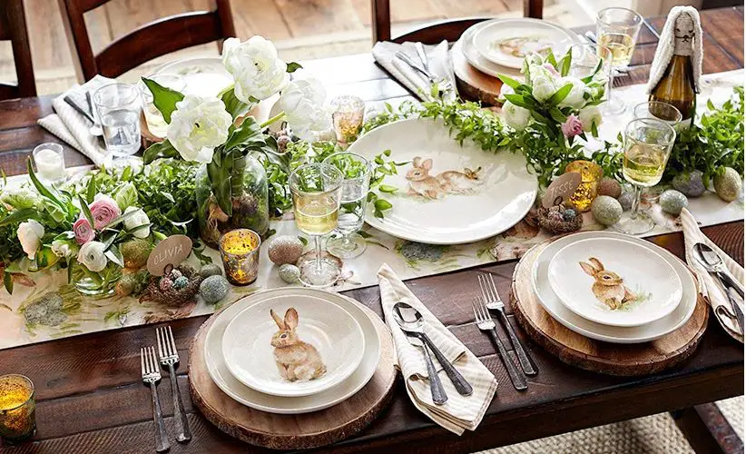 a set table displaying pottery barn dinnerware patterns and designs.