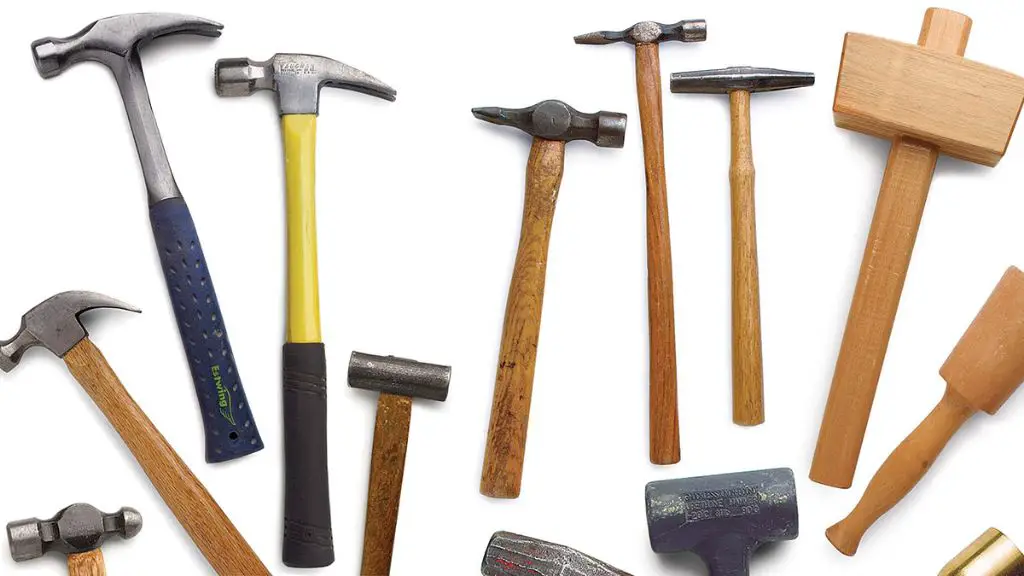 a variety of sculpting hammers like claw hammers, ball-peen hammers, cross pein hammers, and mallets are used to precisely strike chisels.