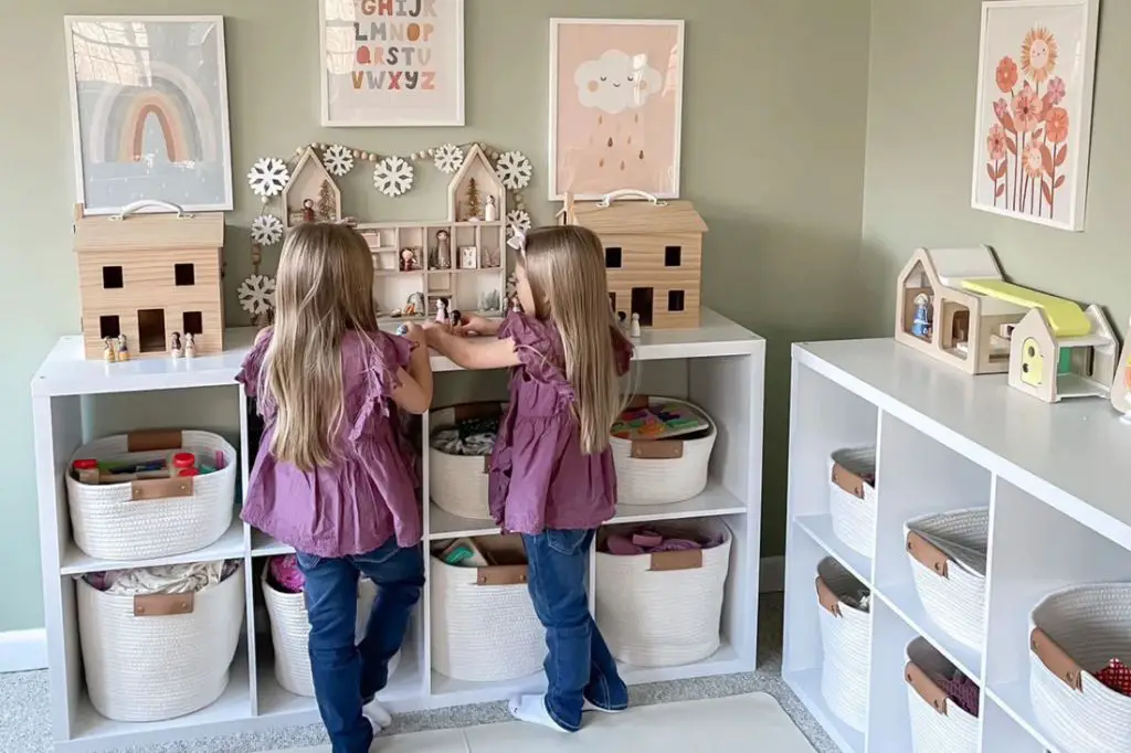 ample storage solutions like shelves, bins, baskets and drawers keep craft supplies organized