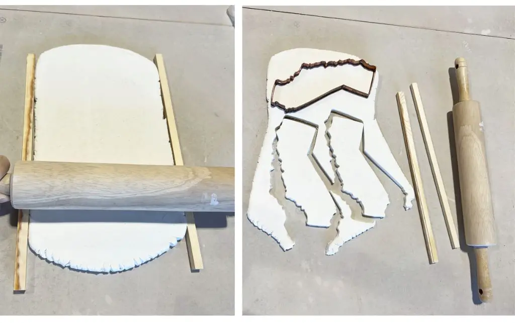 an artist using a ribbon tool to slice into a slab of clay