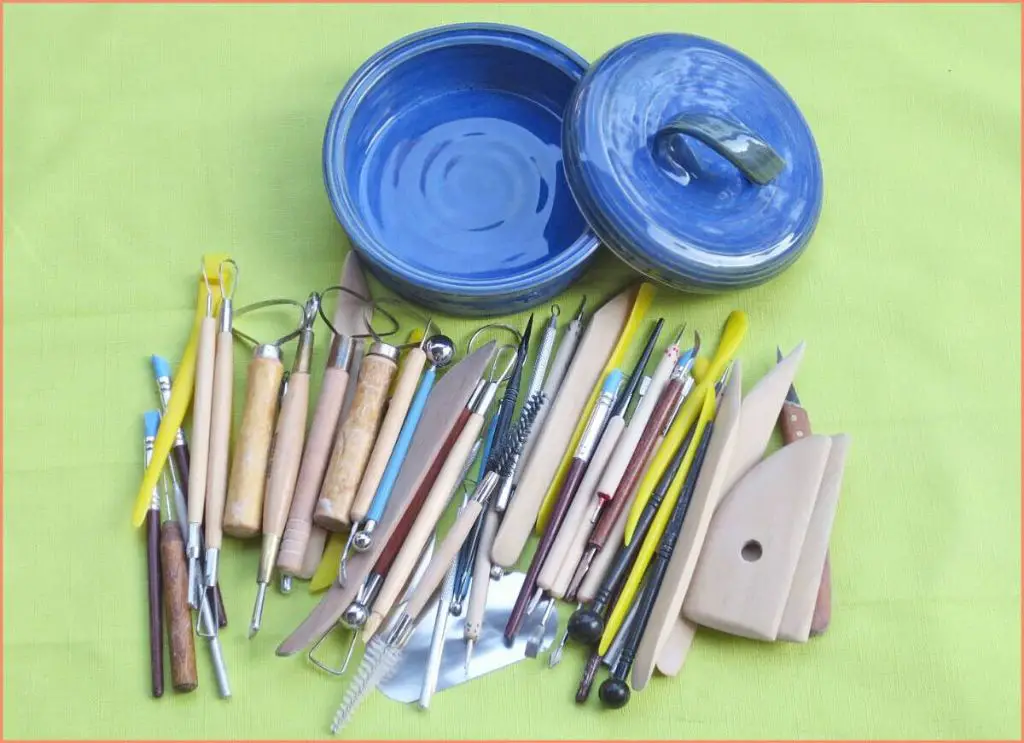 an assortment of ceramic handbuilding tools