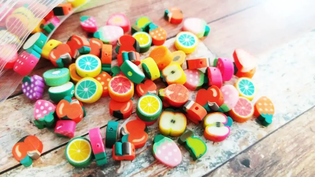 assortment of colorful polymer clay beads