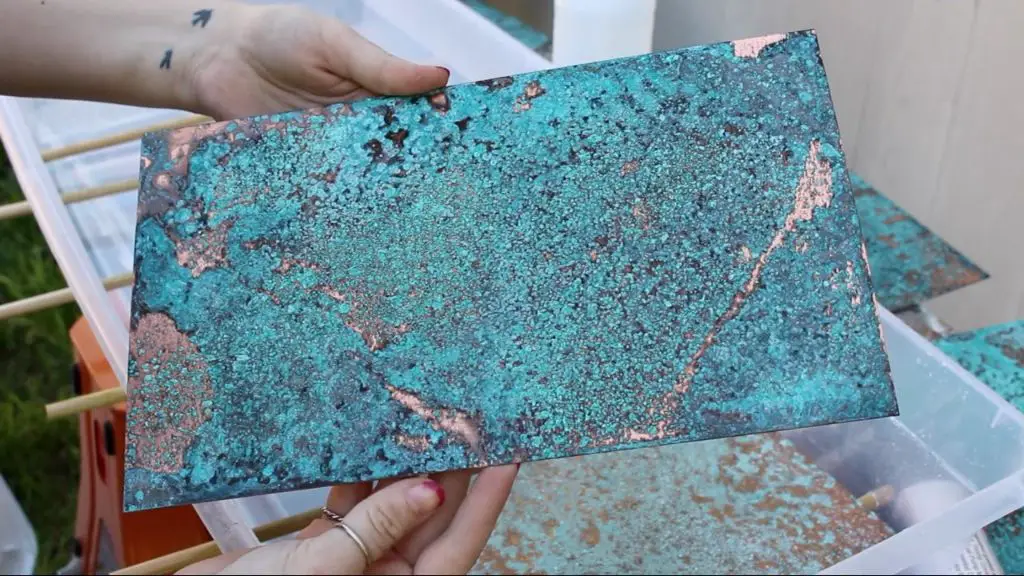 copper piece with green patina