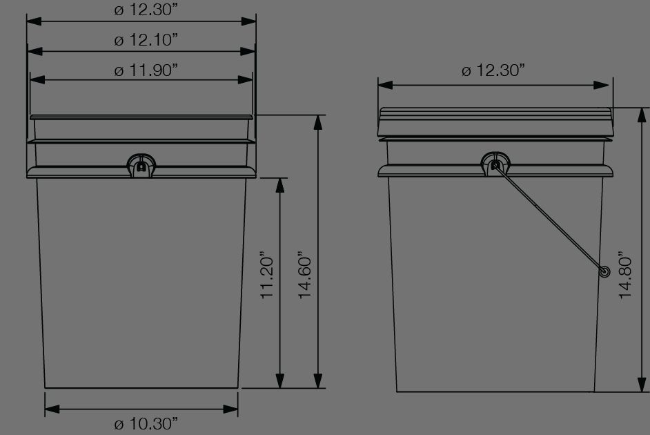 diagram showing dimensions of 5 gallon bucket