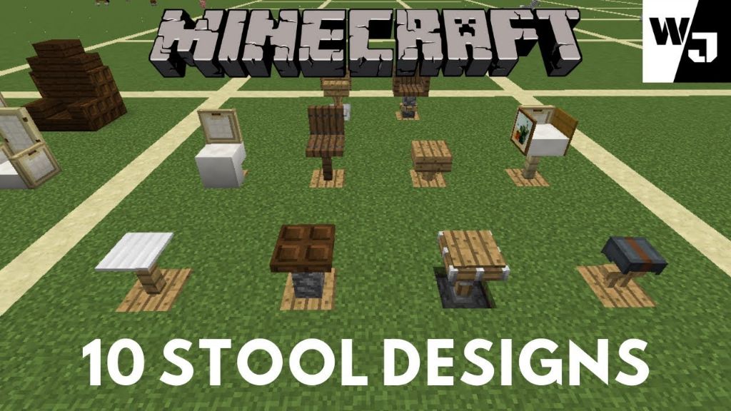 example of a stool in minecraft with fence legs underneath a slab seat