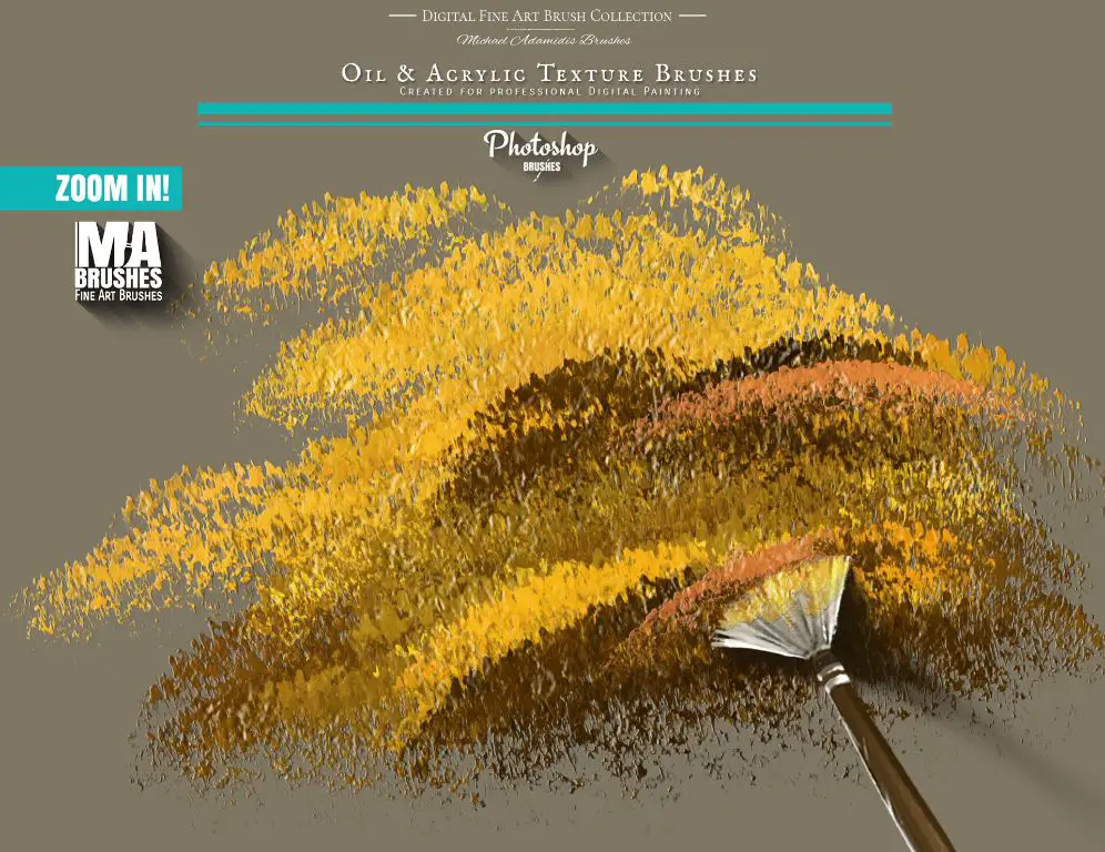 fan brushes create loose, impressionistic textures like fur, grass, and foliage.