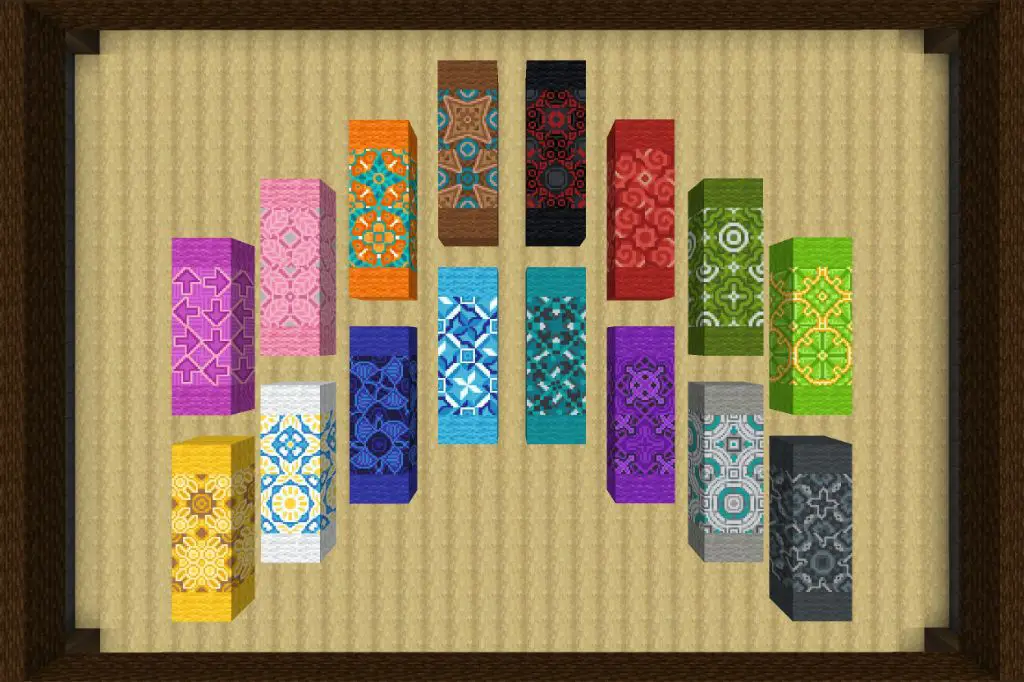 glazed terracotta blocks in minecraft have colorful, decorative patterns.