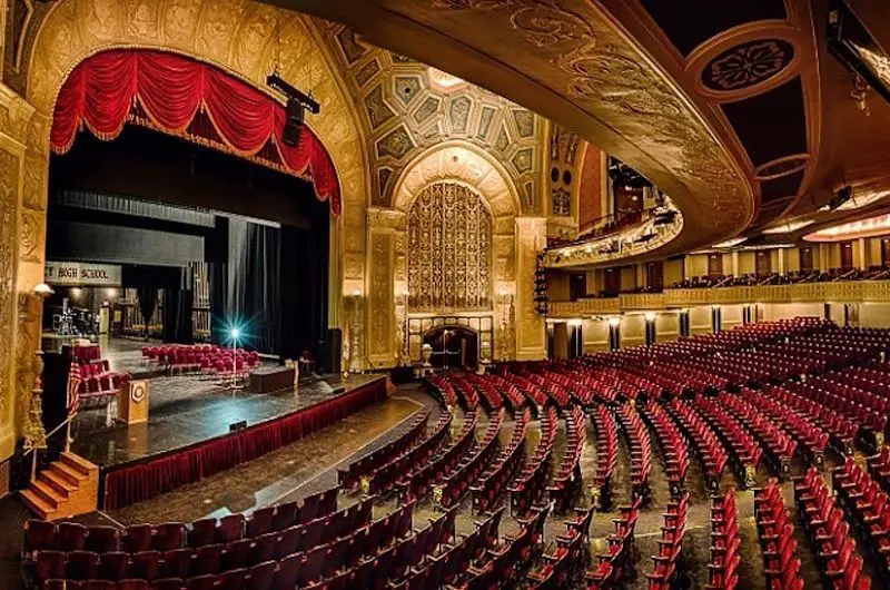 image of the detroit opera house stage and seating from the orchestra section.