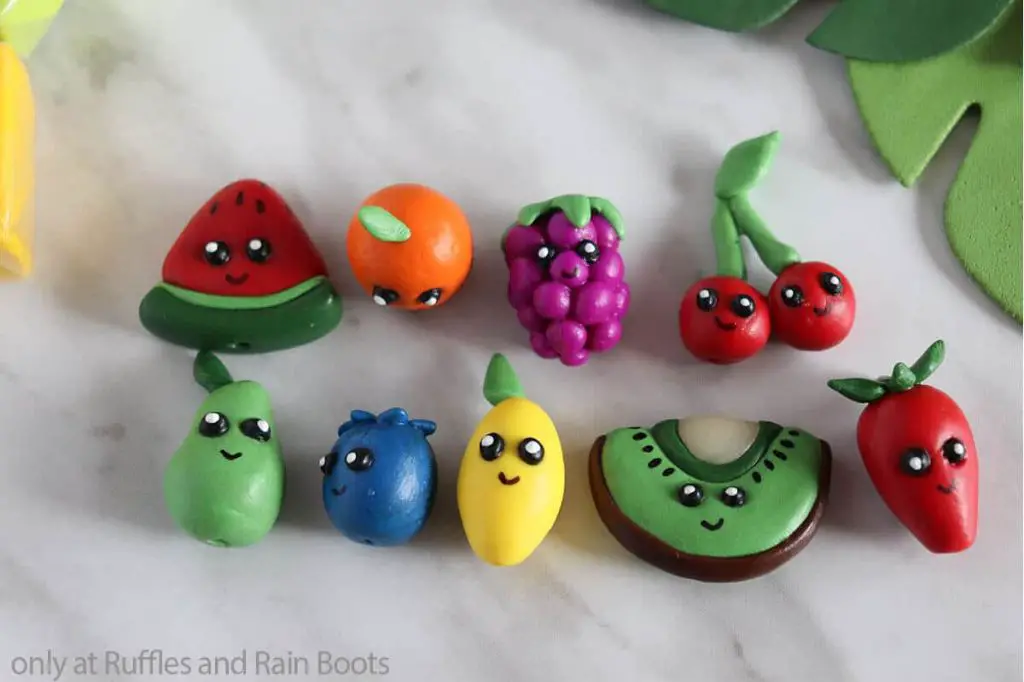 miniature polymer clay fruit makes a charming decorative piece.