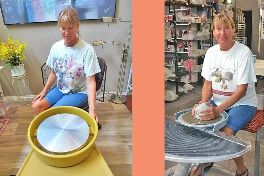 person using an electric pottery wheel