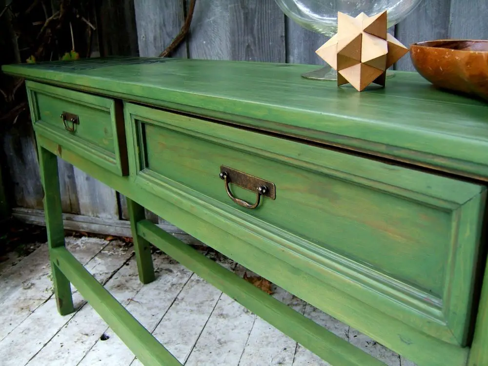 photo of green stained wood furniture