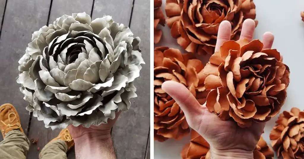 picture of various clay flowers with subtle curves, ridges, and variations to look realistic