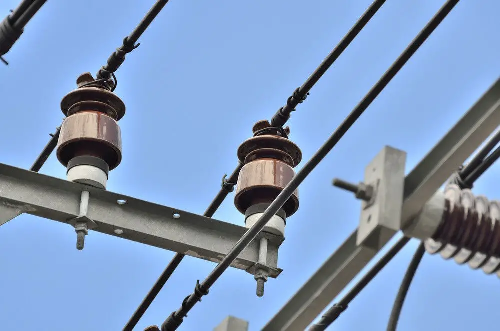 pin type porcelain insulators mounted on utility poles