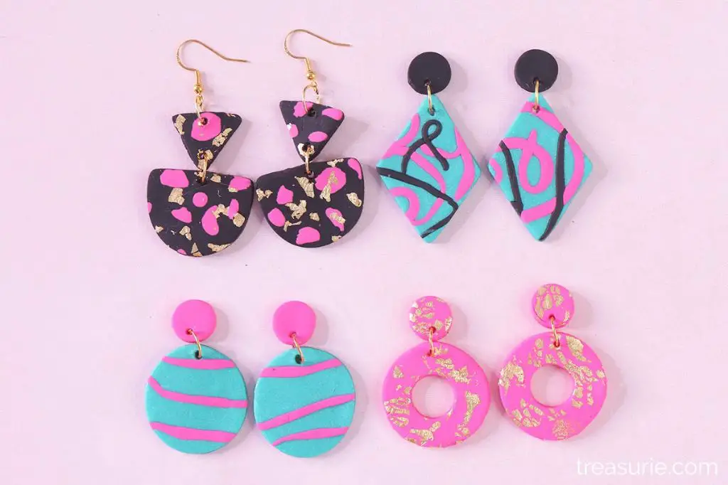 polymer clay jewelry with bright colors and details