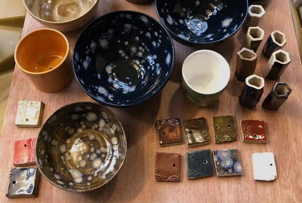 pottery pieces drying before firing