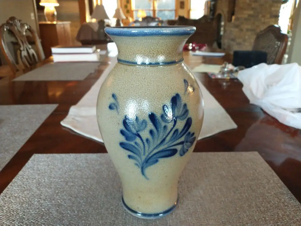 rowe pottery vase with salt glazed finish