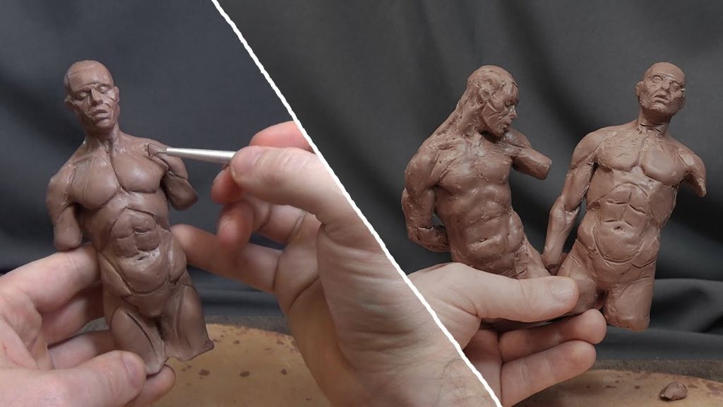 sculpting a human figure out of clay