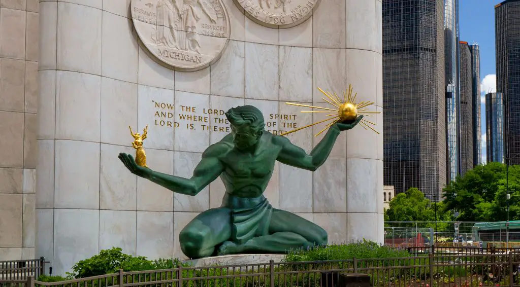 the spirit of detroit statue was commissioned in 1955 as a symbol of the city's resilience.