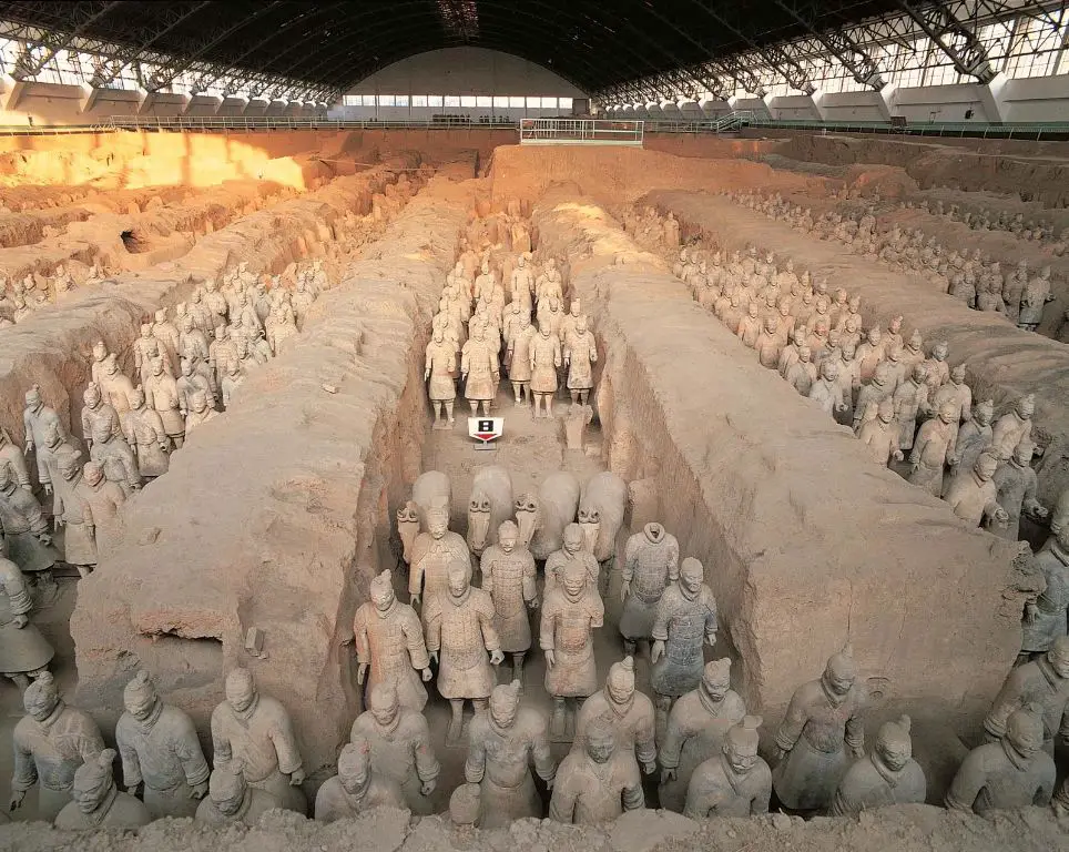 the three pits containing the 8000 terracotta warriors near emperor qin shi huang's tomb