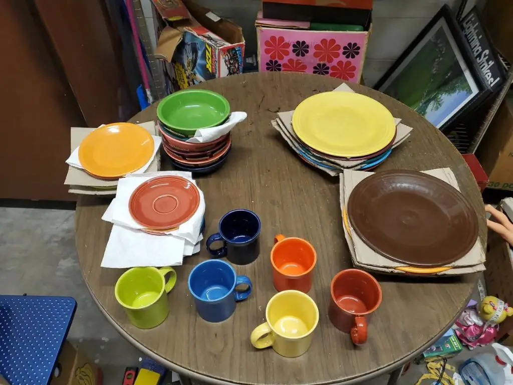 vintage fiestaware pieces in bright rainbow colors