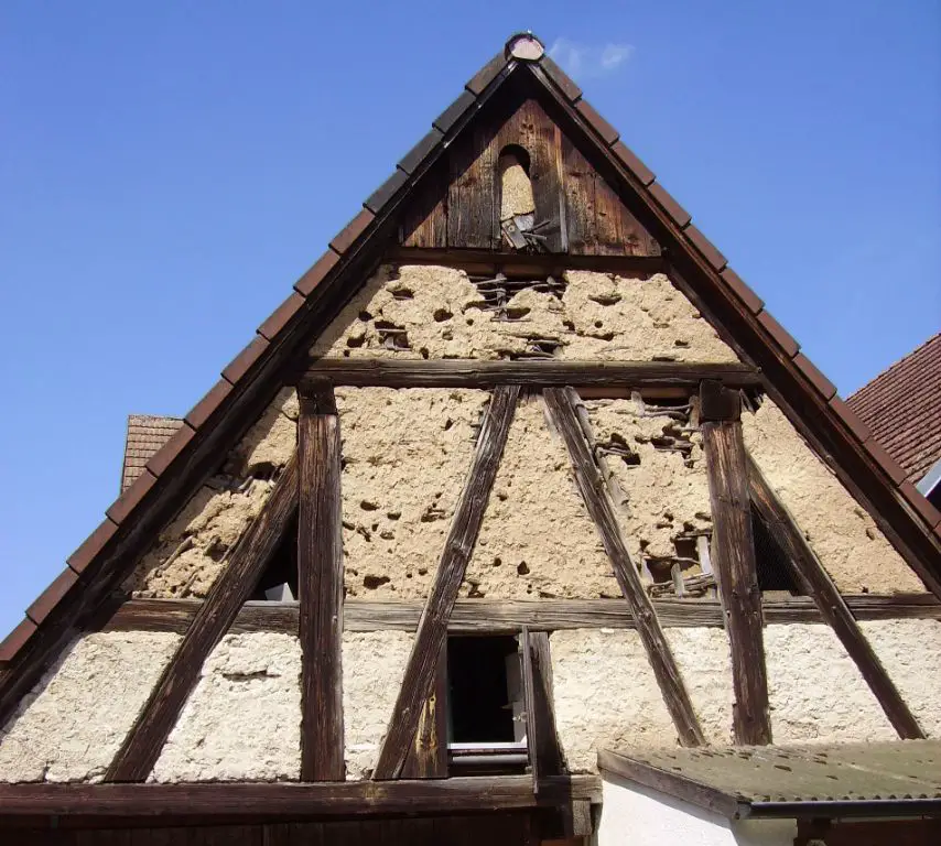 wattle and daub uses clay plaster to cover lattice walls made of interwoven sticks and branches