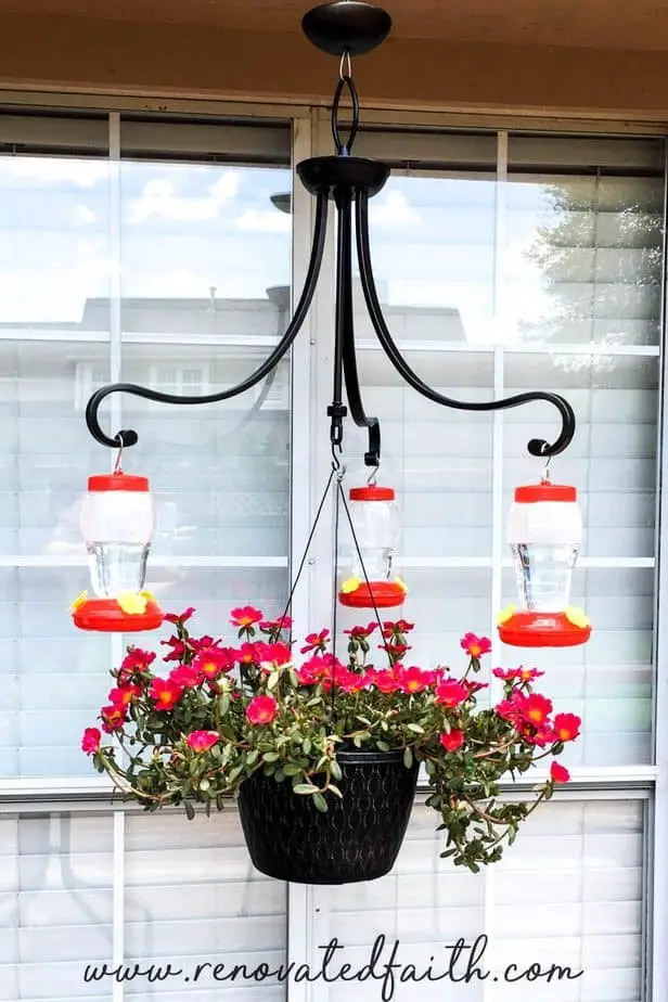 DIY red chandelier hummingbird feeder