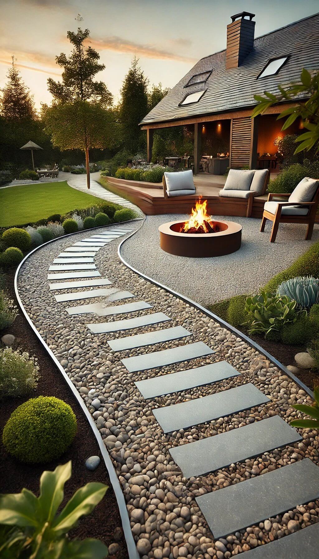 Fire Pit with Gravel Pathway