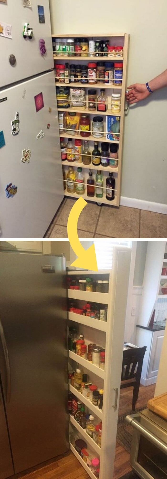 A spice rack on your fridge’s side