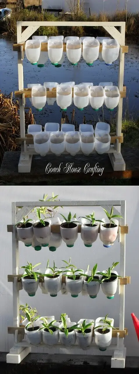 Vertical Garden Using Plastic Milk Bottles