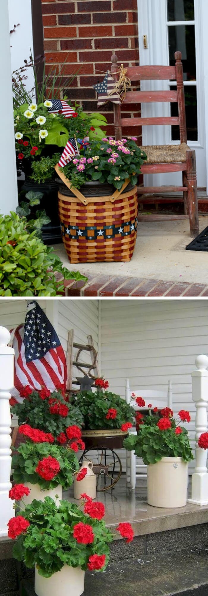 Patriotic basket with red verbena with white Bacopa