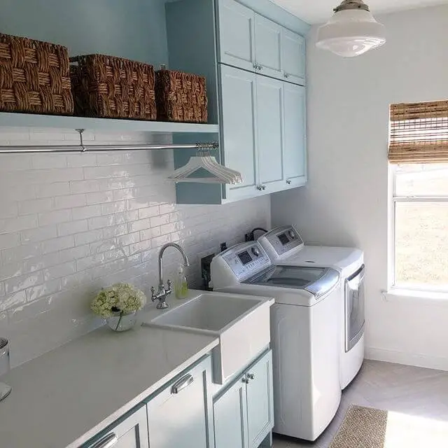 White and blue laundry room