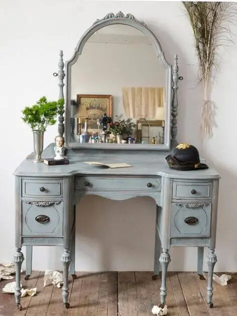 Shabby styled interior decoration With Mirror And recent Flowers