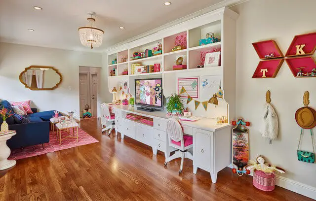 A pink and blue living room can be girly and fun.