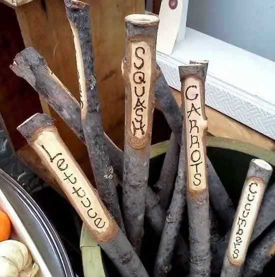 Wood burnt plant labels