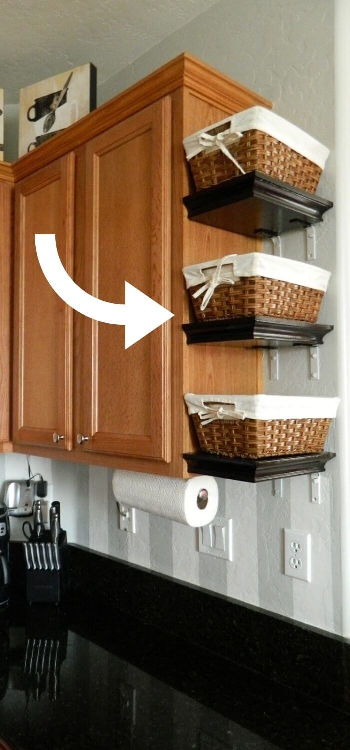 16). Floating kitchen shelves