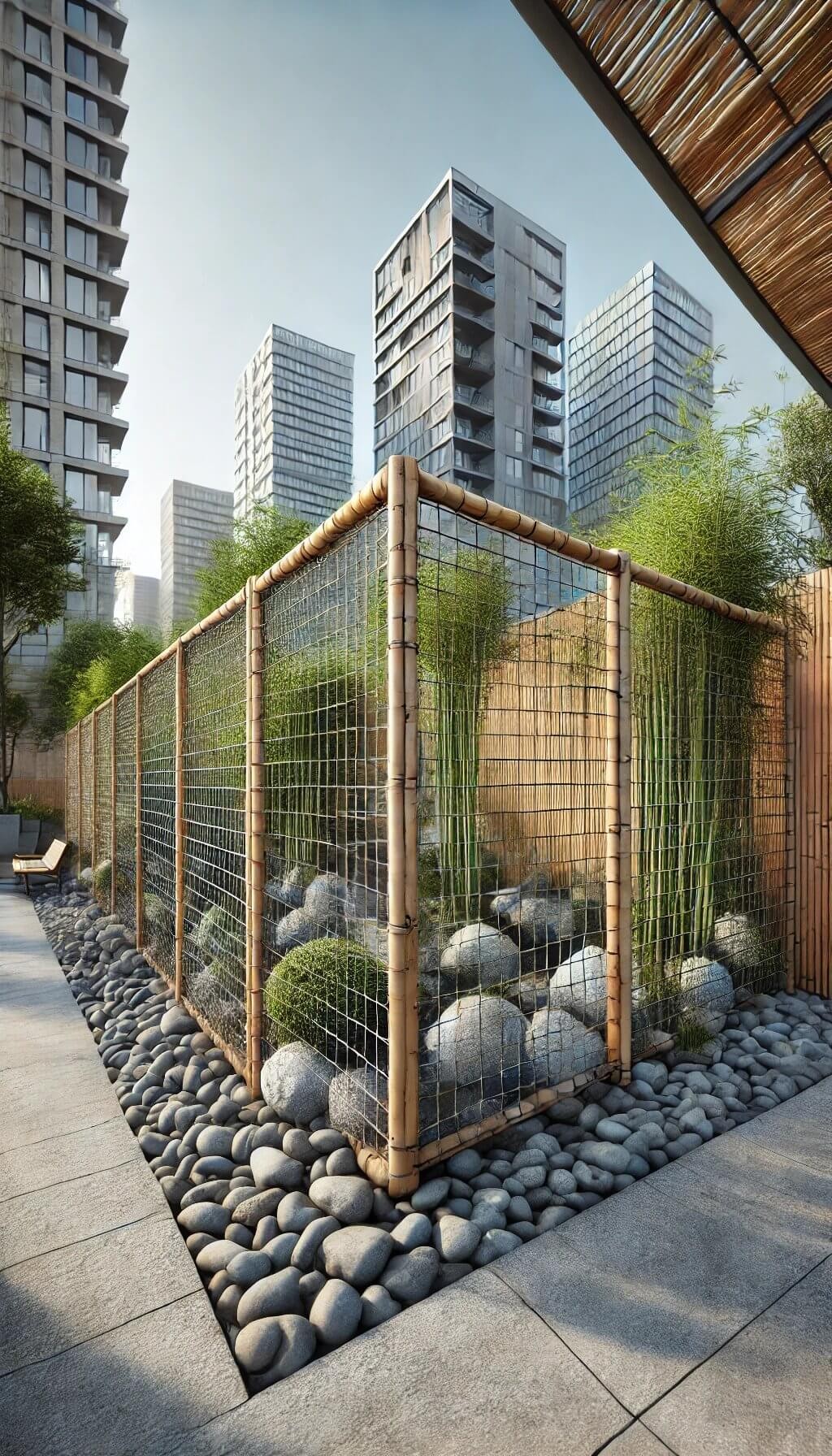 Privacy Gabion Fence with Bamboo