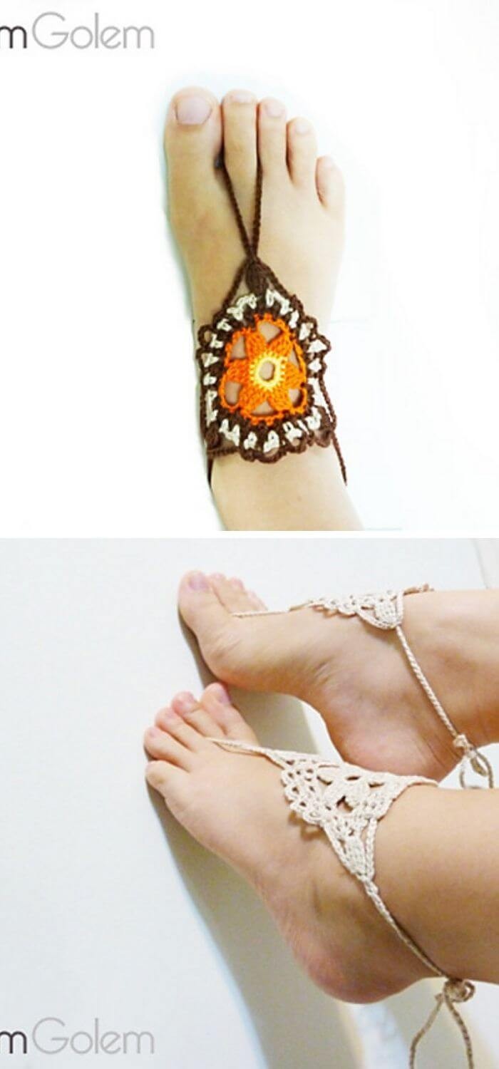 Crochet flower barefoot sandals