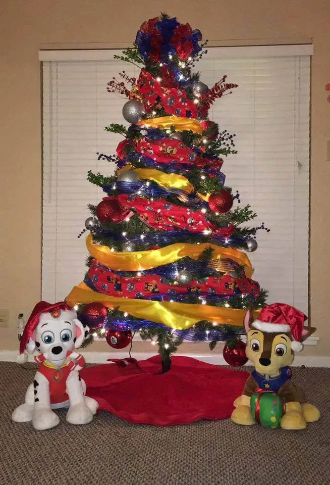 #4. Ribbon Embellished Paw Patrol Themed Tree