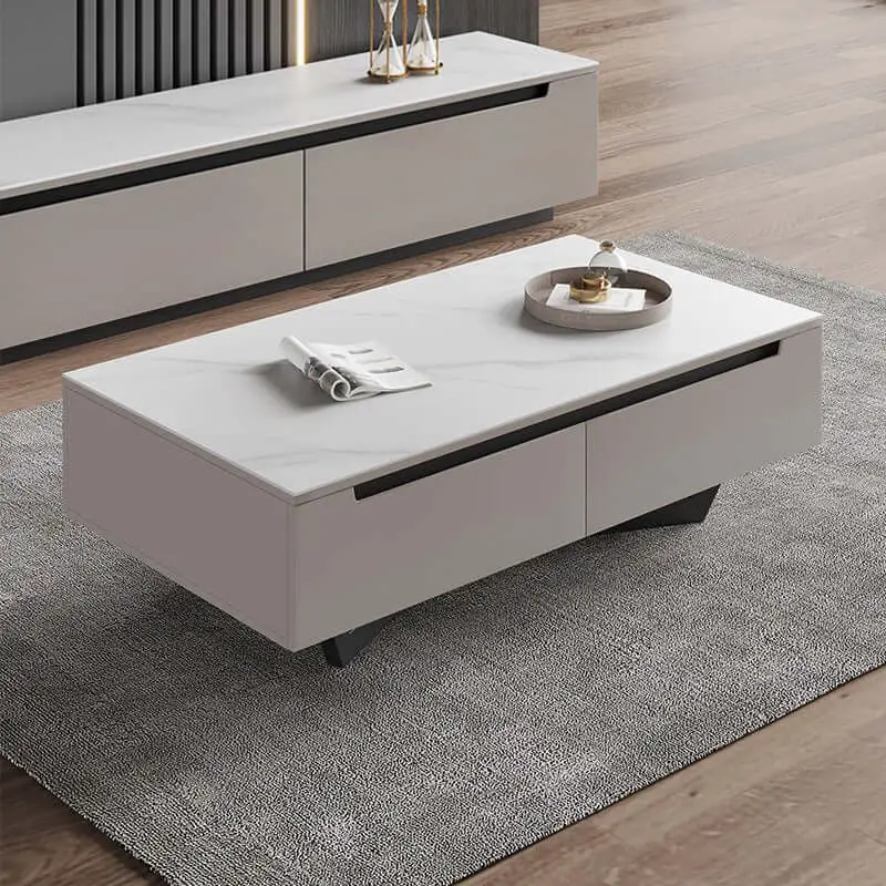 Modern Minimalist Rectangular Marble White Sintered Stone Coffee Table