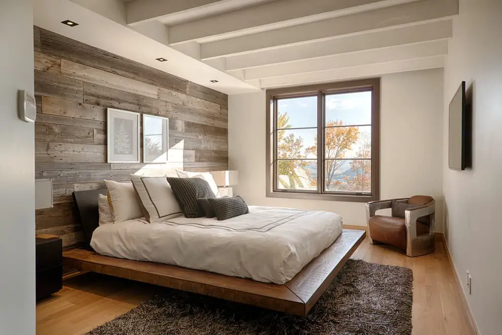 Wood accent wall ideas in master bedroom.