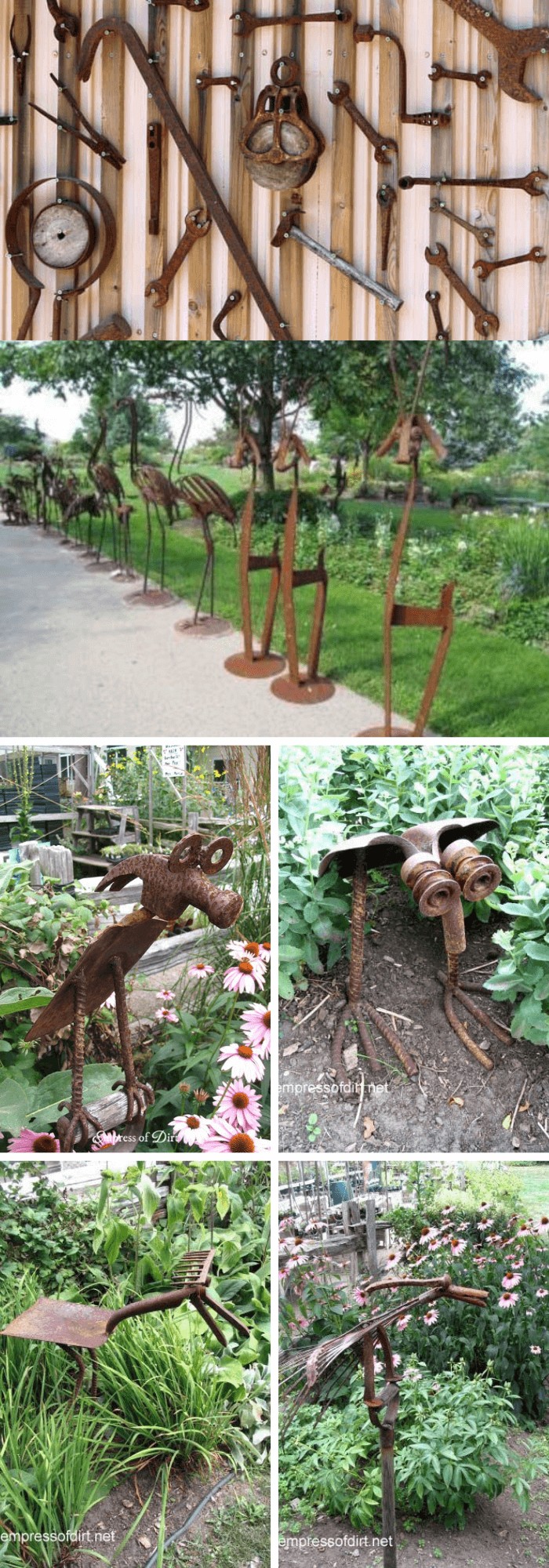 Rusty garden art from old tools