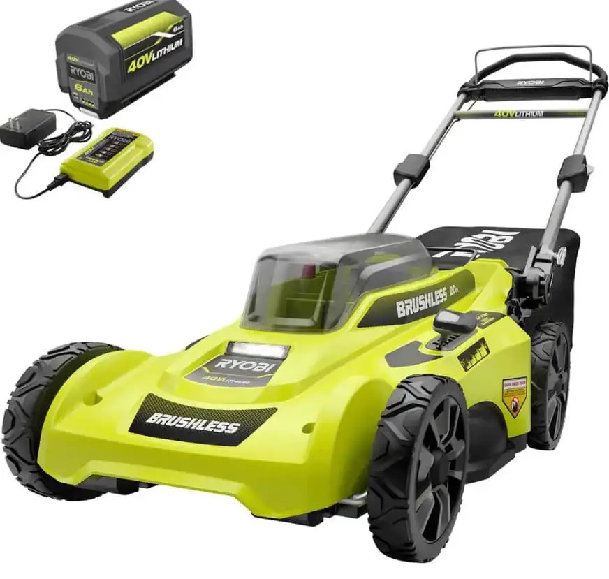 Ryobi 40V Brushless 20 in. Cordless Battery Walk Behind Push Lawn Mower with 6.0 Ah Battery and Charger.