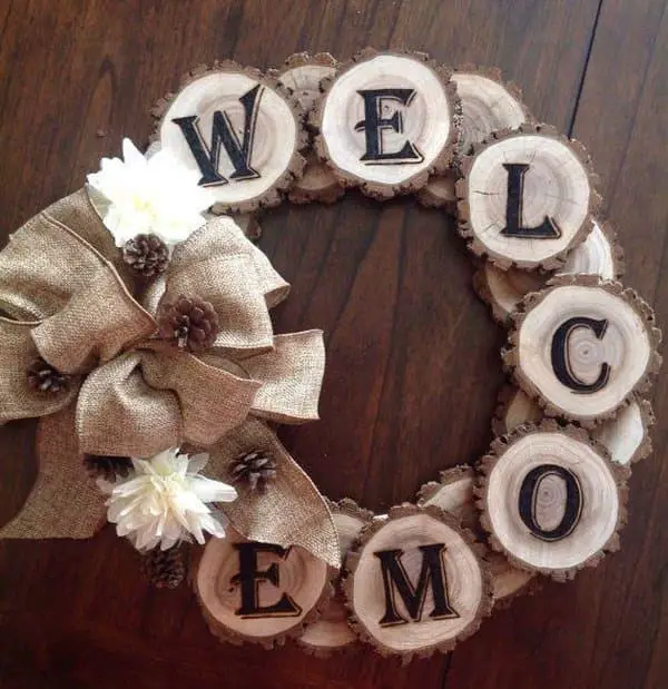 Wood burnt welcome wreath