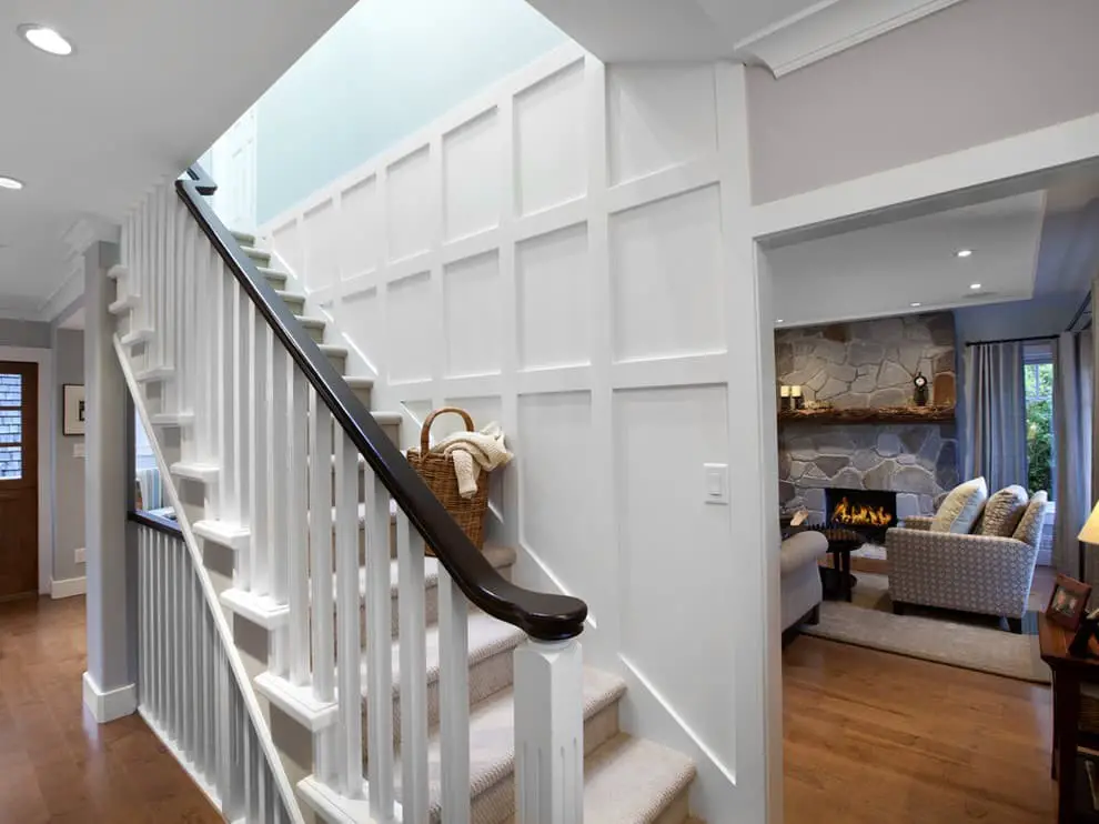 Staircase board and batten wall ideas.