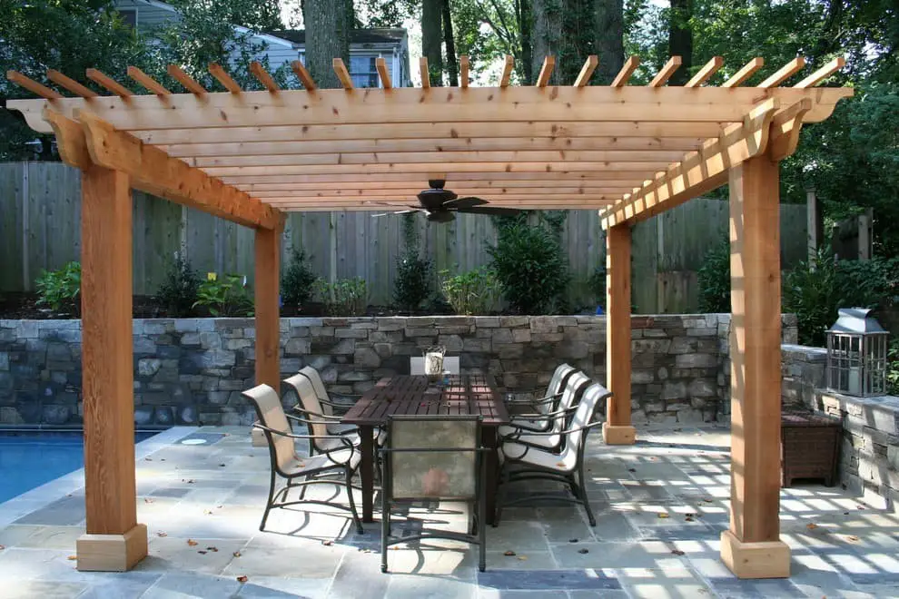 Flagstone patio ideas with pergola.