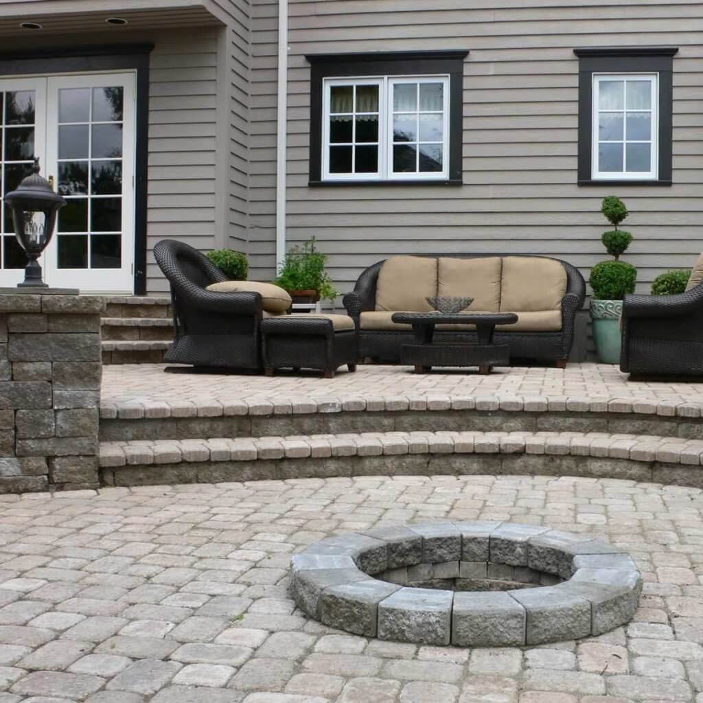 Multi-level Patio Designs with Bricks Fire Pit