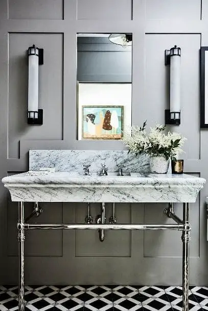 Grey wainscoting to your marble console