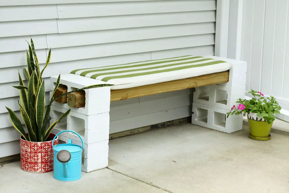 DIY outdoor bench from cinder blocks