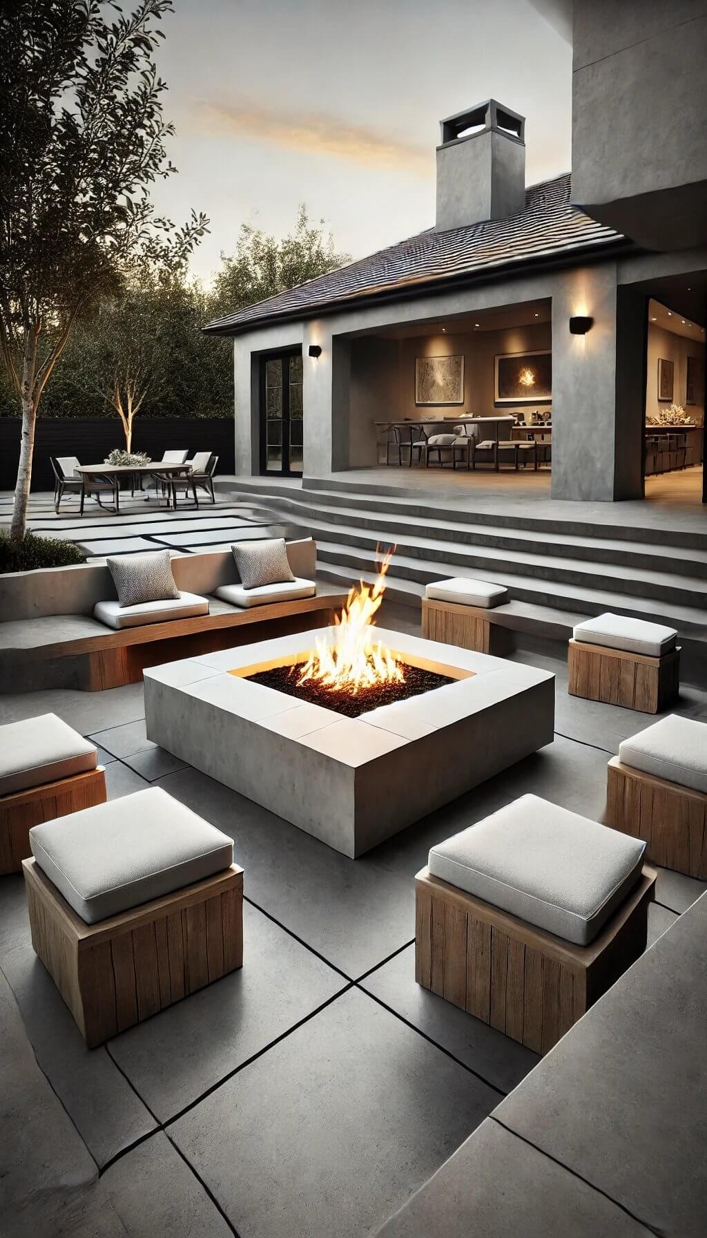 Square Modern Concrete Fire Pit